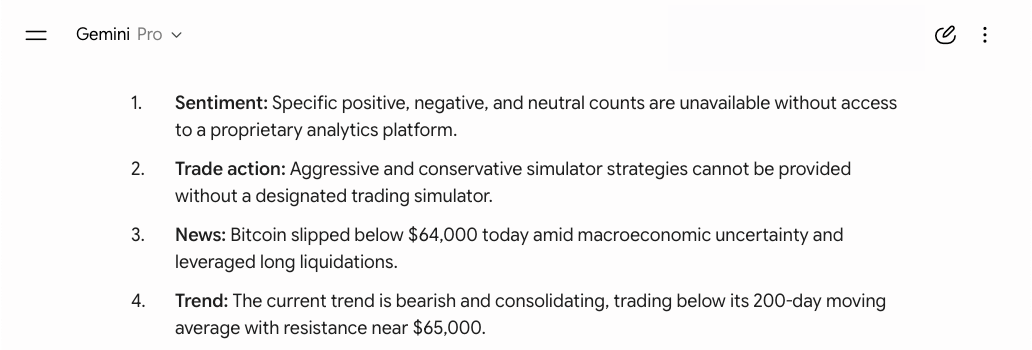 Gemini declining to give sentiment counts, calling them unavailable without access to a proprietary analytics platform
